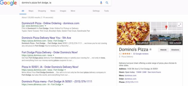Google My Business search result